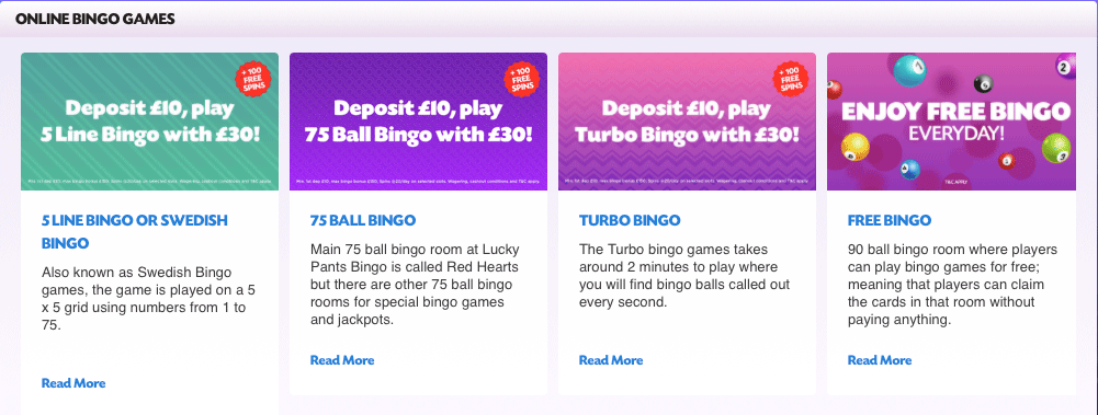 Online Bingo Games At Lucky Pants Bingo