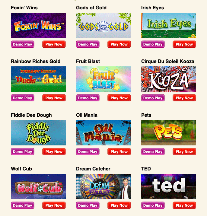 just some of the slot games available at polo bingo